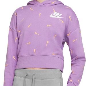 Nike Girl’s Lavender cropped Sweatshirt with Orange Accents | size medium